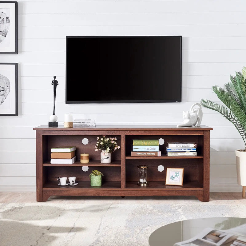 58 Inch Wood TV Stand for TVs up to 65 Inches with 4 Open Storage Shelves by DirectDeals