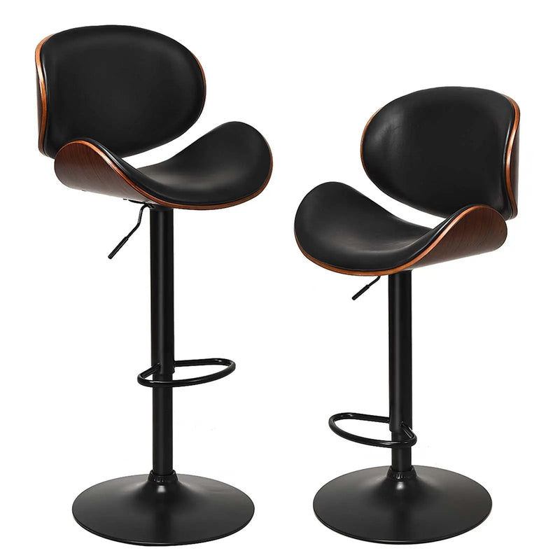 Set of 2 Adjustable Swivel PU Leather Bar Stools with Curved Footrest by DirectDeals