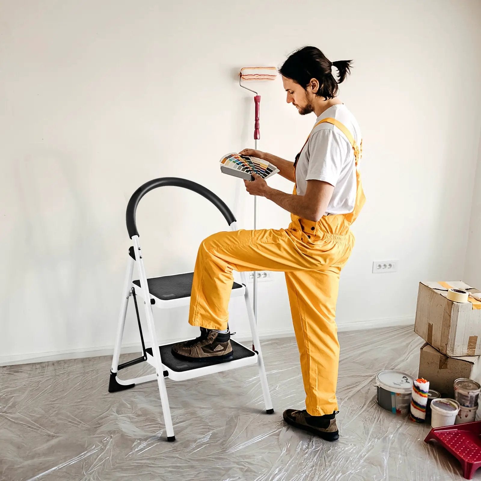 2.75 Feet Folding Step Stool with Iron Frame and Anti-Slip Pedals by DirectDeals