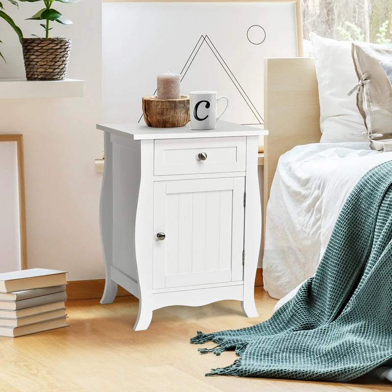 Wooden Accent End Table with Drawer Storage Cabinet Nightstand-White by DirectDeals
