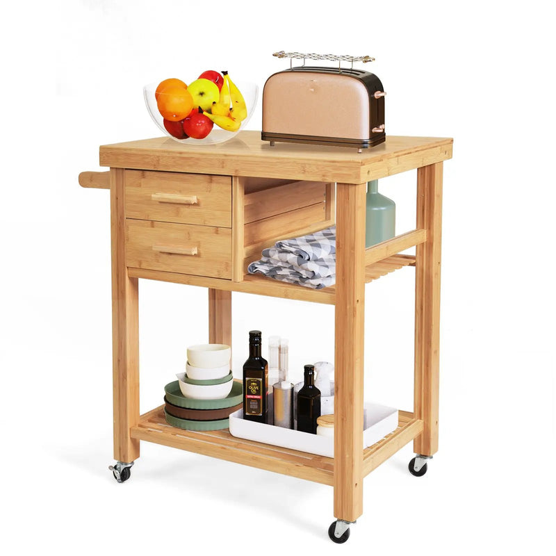Bamboo Kitchen Trolley Cart with Tower Rack and Drawers by DirectDeals