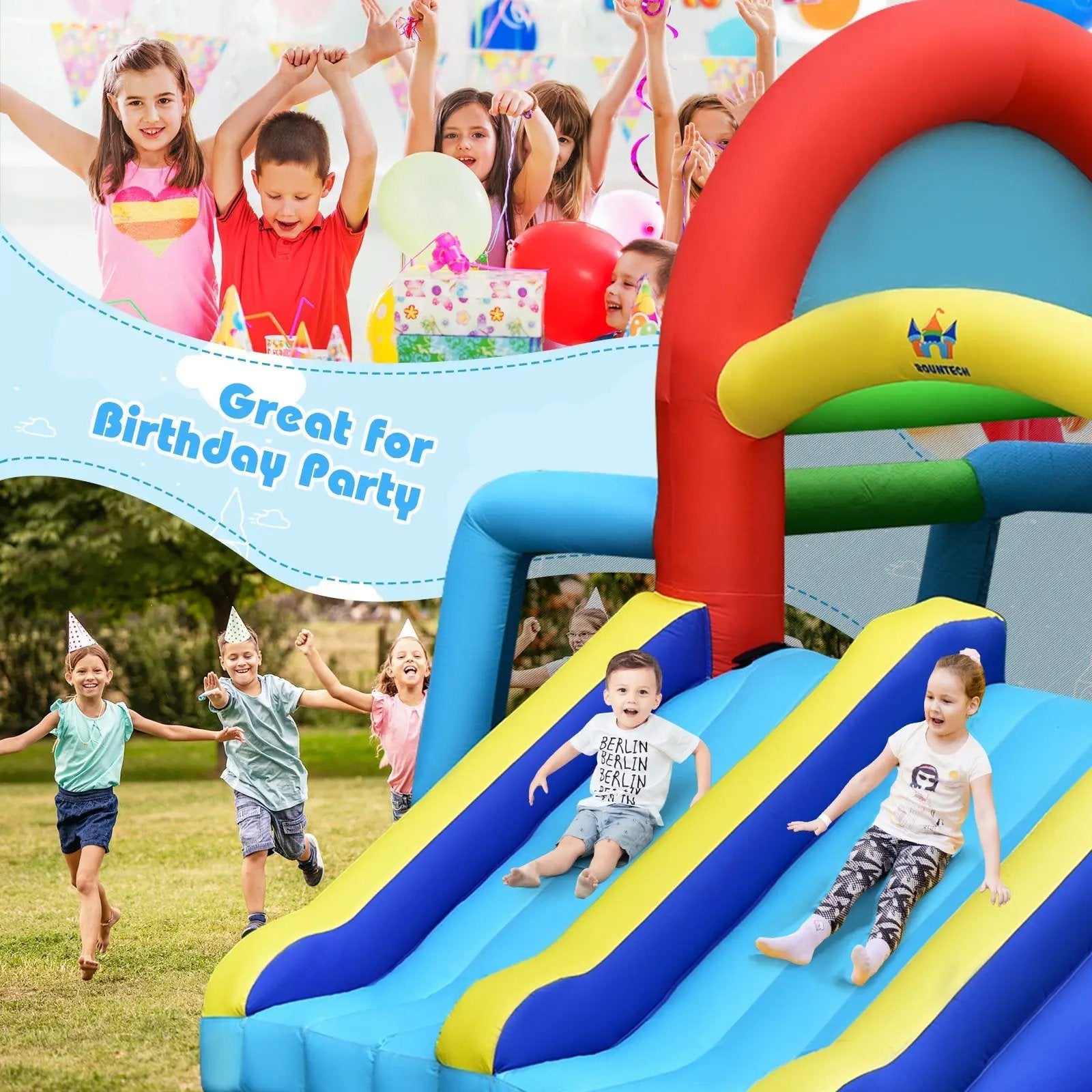 Inflatable Jumping Castle Bounce House with Dual Slides and 480W Blower by DirectDeals