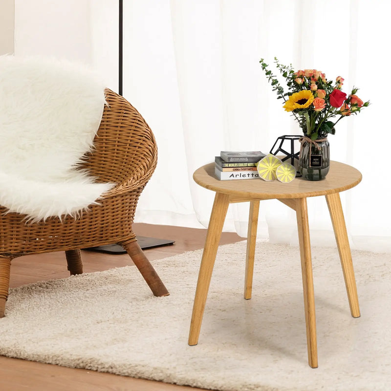 Natural Modern Stylish Bamboo Round End Table with 20 Inch Round Tabletop-Natural by DirectDeals