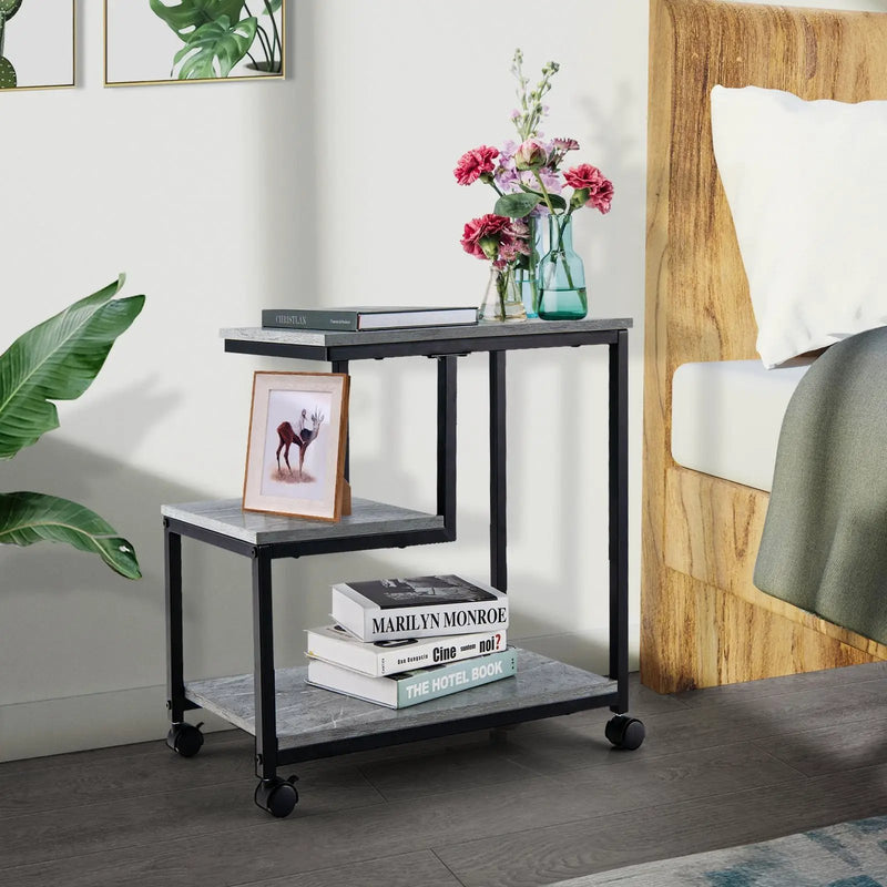 3-Tier Side Table with Storage and Universal Casters for Living Room and Bedroom-Black by DirectDeals