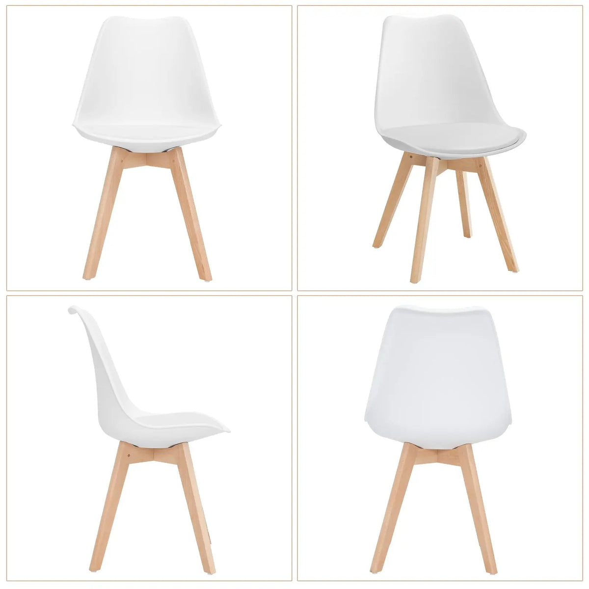 Set of 4 Dining Chairs Mid-Century Modern Shell PU Seat with Wooden Legs by DirectDeals