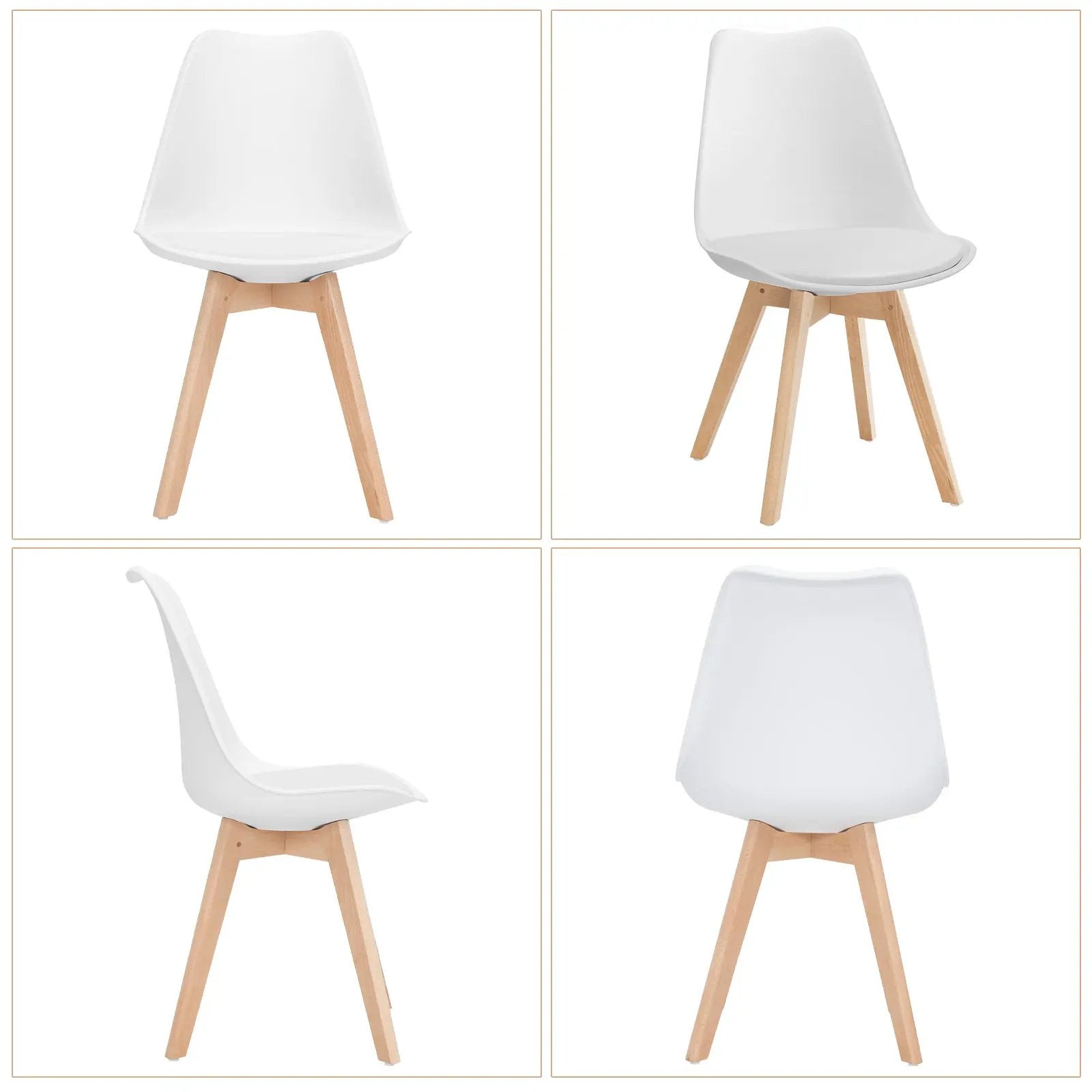 Set of 4 Dining Chairs Mid-Century Modern Shell PU Seat with Wooden Legs by DirectDeals