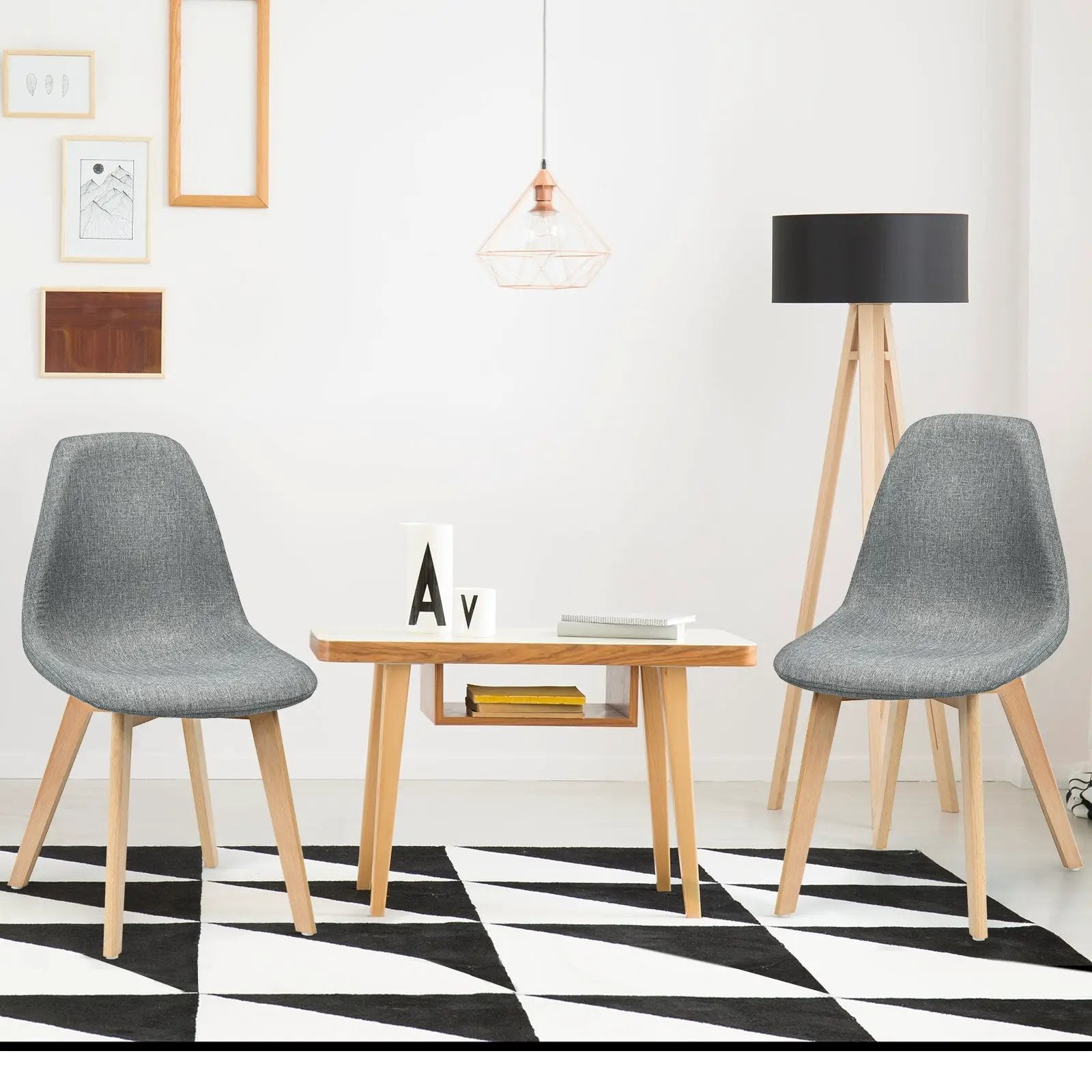 2 Pieces Modern Dining Chair Set with Wood Legs and Fabric Cushion Seat by DirectDeals
