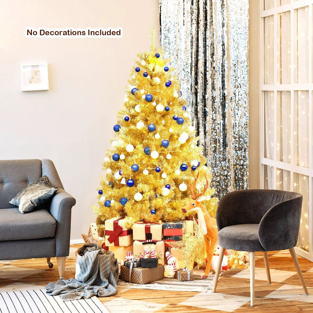 6/7.5 Feet Artificial Tinsel Christmas Tree Hinged with Foldable Stand by DirectDeals