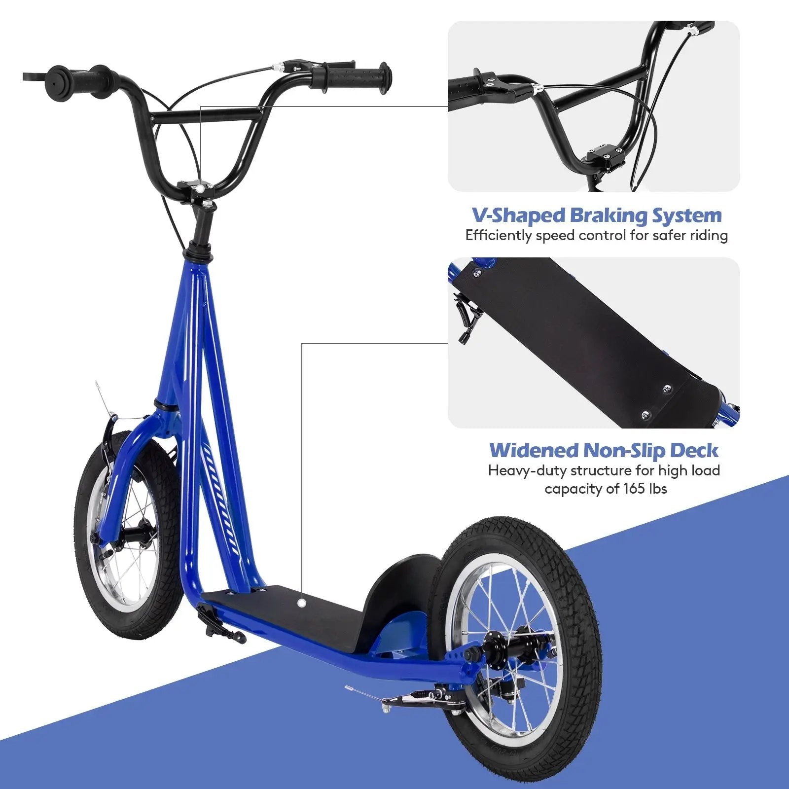 Height Adjustable Kid Kick Scooter with 12 Inch Air Filled Wheel by DirectDeals