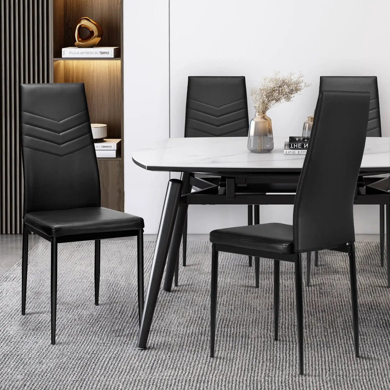 Set of 4 High Back Dining Chairs with PVC Leather and Non-Slip Feet Pads by DirectDeals