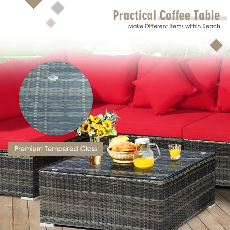 7 Pieces Patio Rattan Furniture Set Sectional Sofa Garden Cushion by DirectDeals