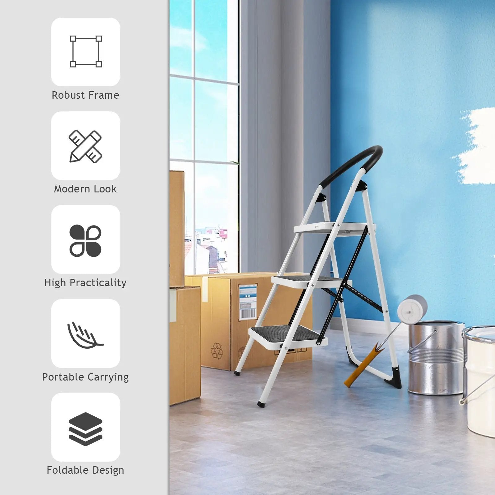 Heavy Duty Industrial Lightweight Folding Stool 3 Step Ladder by DirectDeals