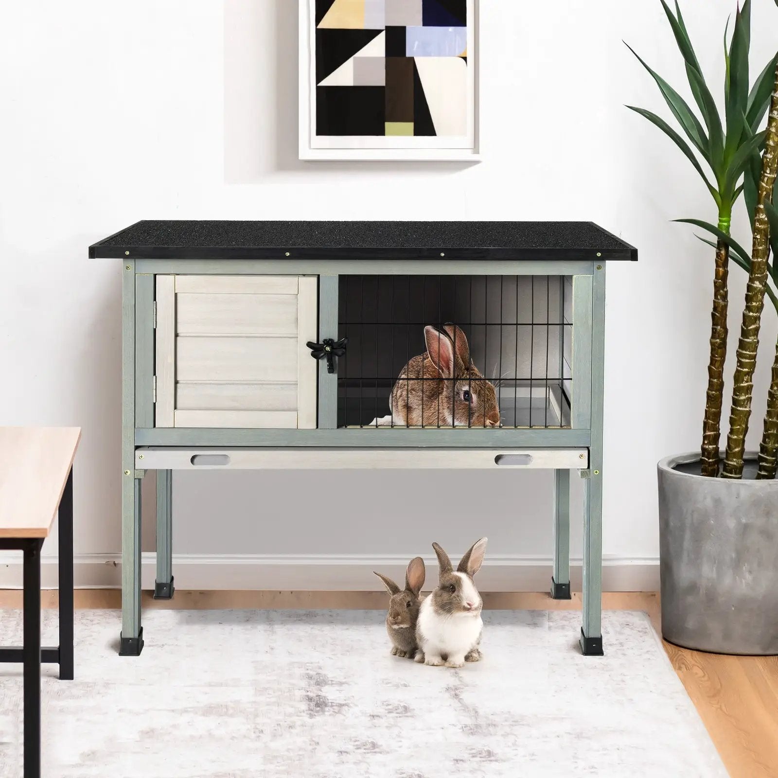 Small Elevated Rabbit Hutch with Hinged Asphalt Roof and Removable Tray by DirectDeals