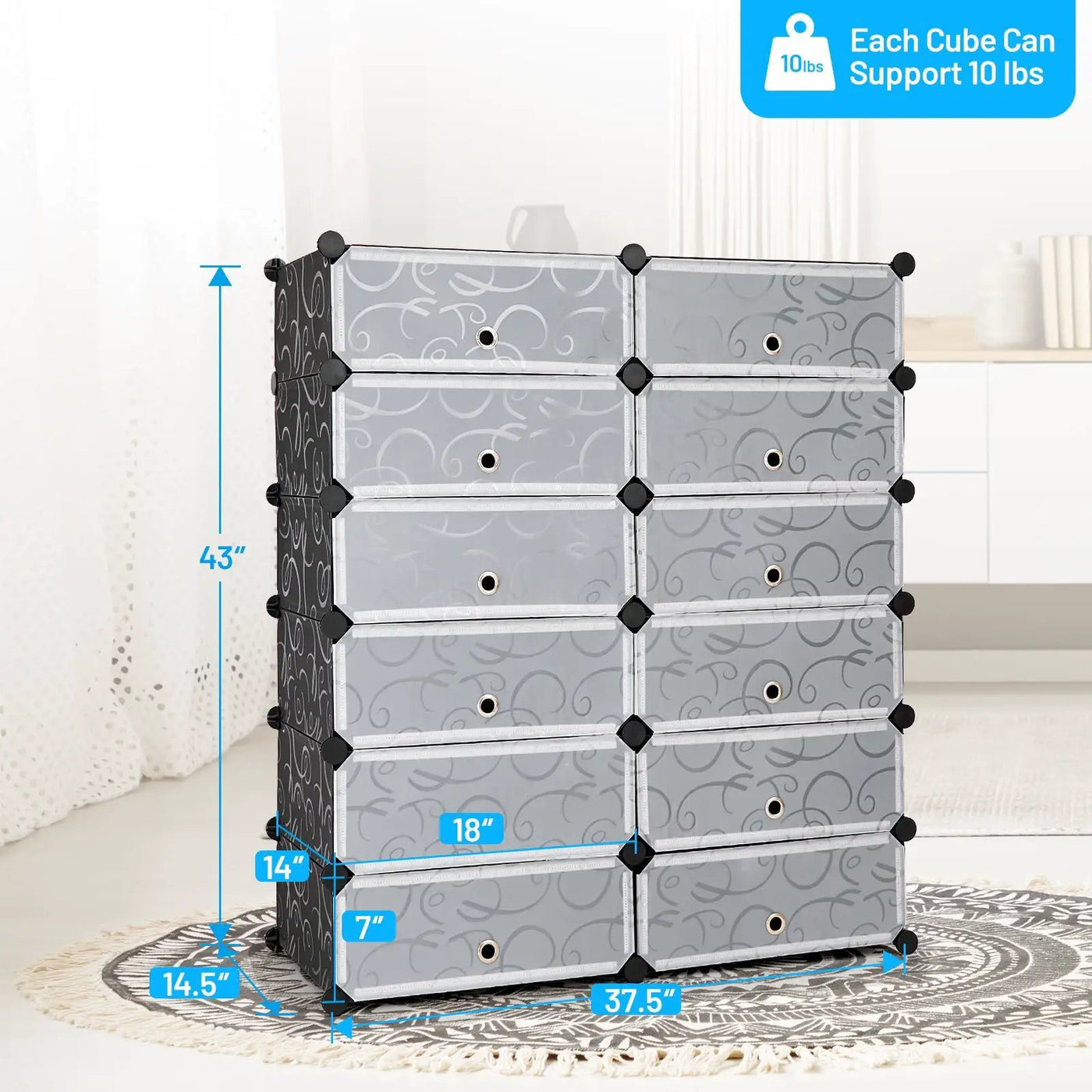 12-Cube DIY Portable Plastic Shoe Rack with Transparent Doors by DirectDeals