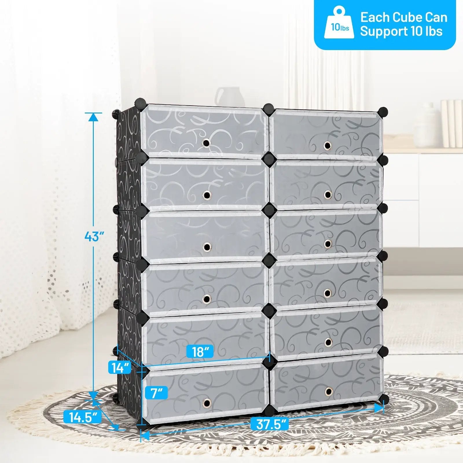 12-Cube DIY Portable Plastic Shoe Rack with Transparent Doors by DirectDeals