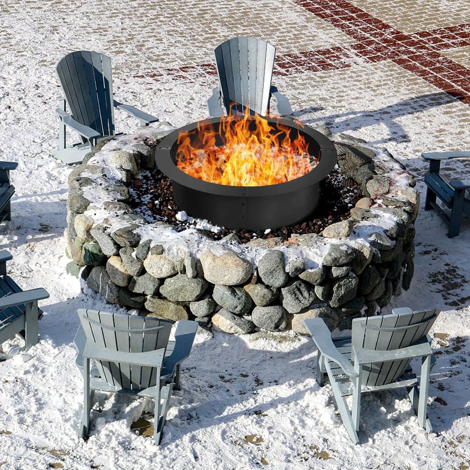 36 inch Round Steel Fire Pit Ring Line for Outdoor Backyard by DirectDeals