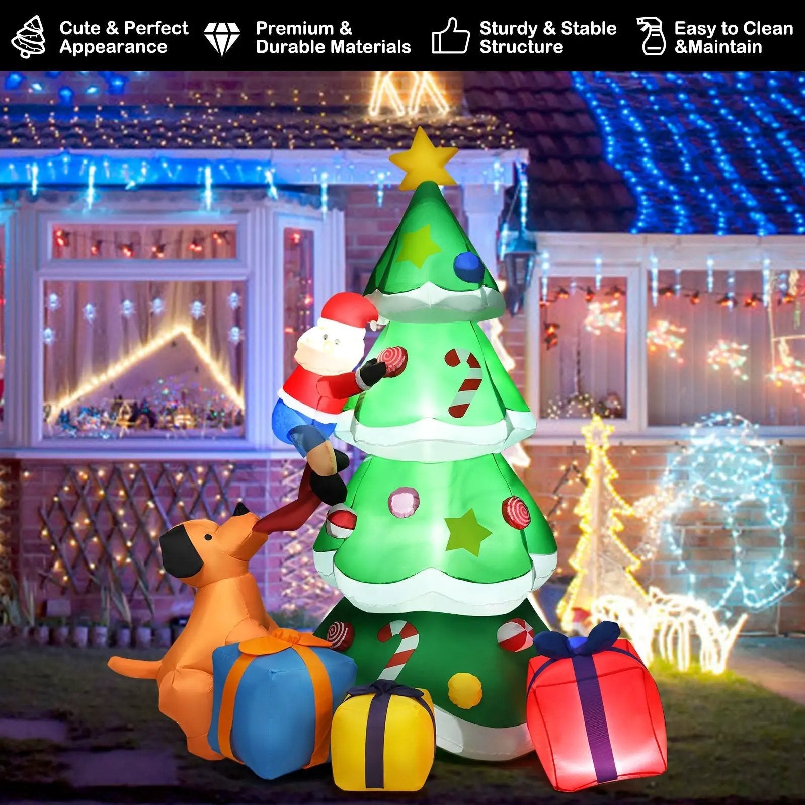 7 Feet Inflatable Christmas Tree Santa Decor with LED Lights by DirectDeals