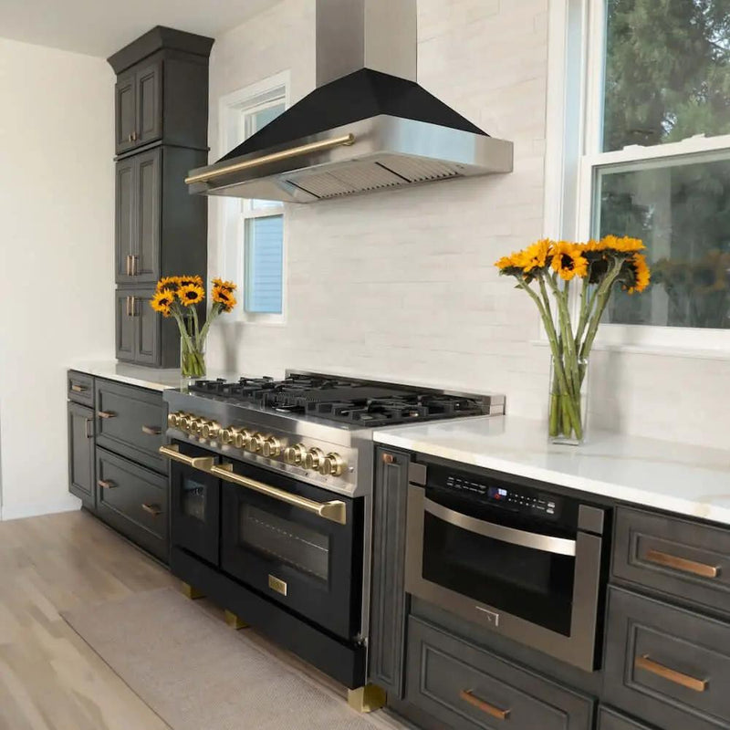 ZLINE 48" Autograph Stainless Wall Range Hood KB4SNZ-BLM48-G by Farmhouse Kitchen and Bath