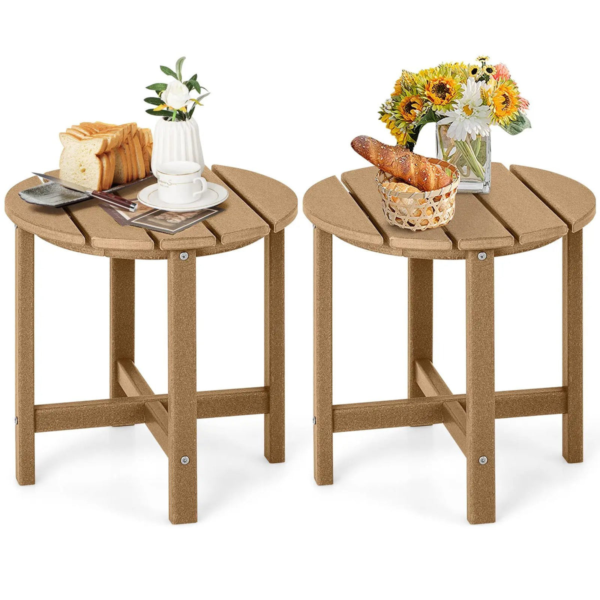 Set of 2 18 Inch Round Weather-Resistant Adirondack Side Tables by DirectDeals