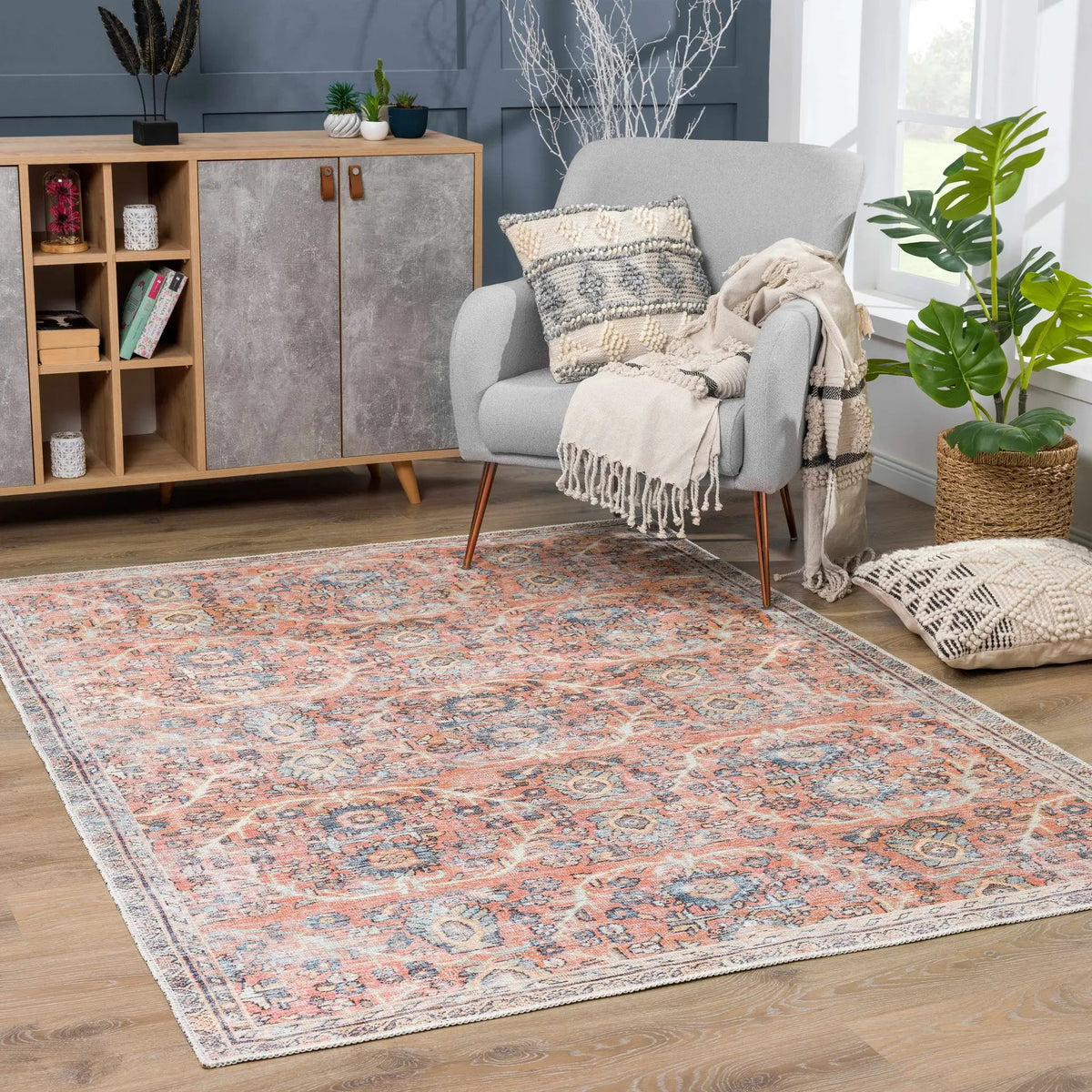 Urpi Rose & Blue Washable Area Rug by Hauteloom