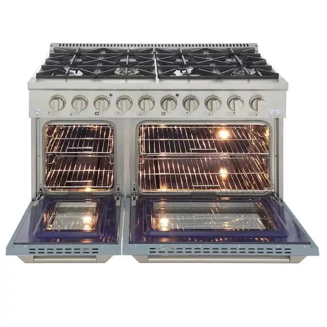 Kucht 48" Propane Range in Stainless Steel, Light Blue Doors, KNG481/LP-LB by Farmhouse Kitchen and Bath