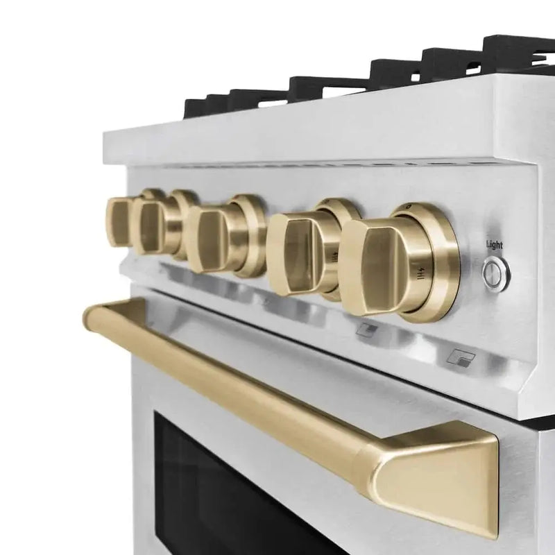 ZLINE 30" Classic Gas Range, Convection Gas Oven DuraSnow® Stainless Steel, Champagne Bronze CGRSZ-30-CB by Farmhouse Kitchen and Bath