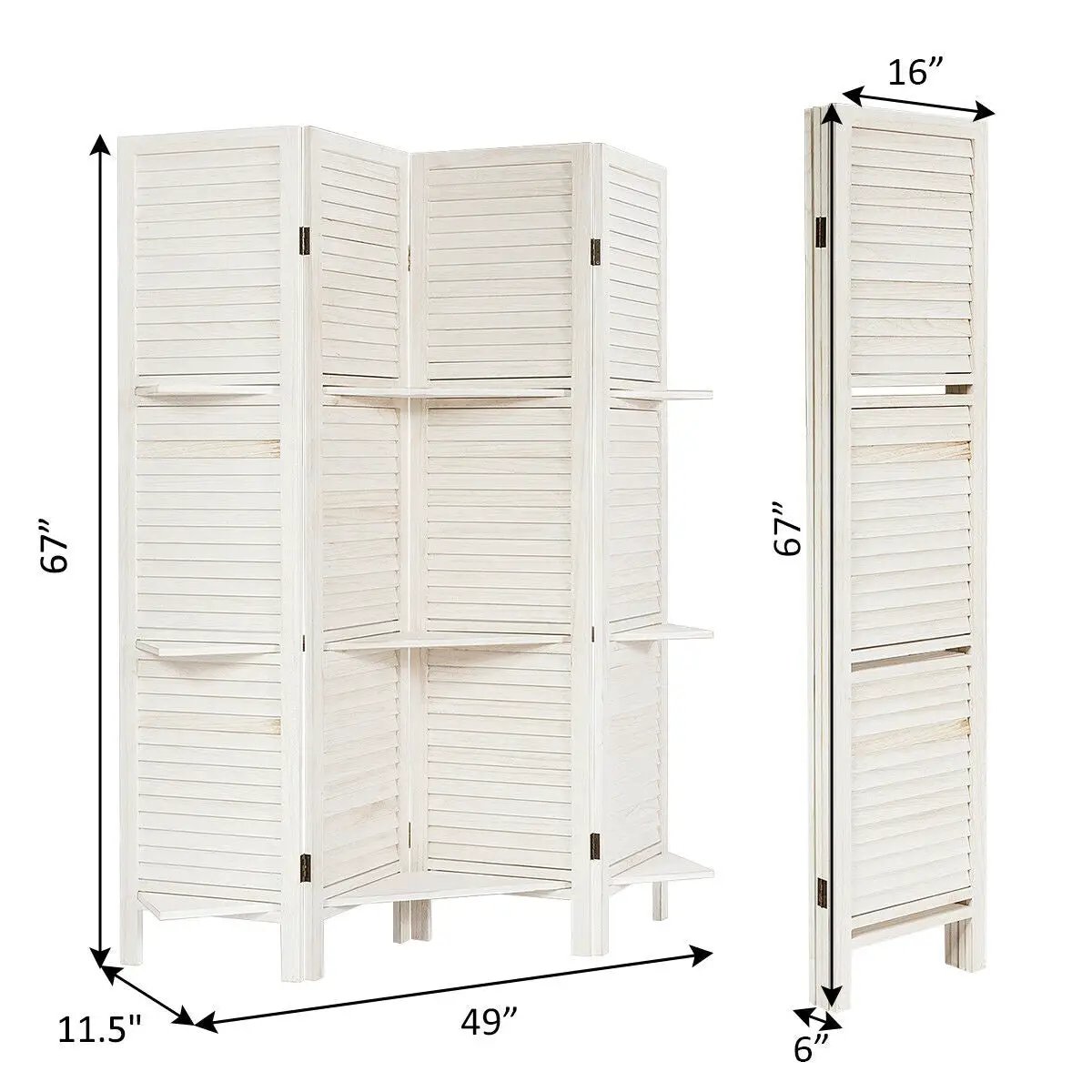 4 Panel Folding Room Divider Screen with 3 Display Shelves by DirectDeals