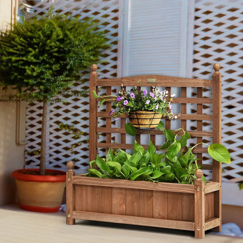 Wood Planter Box with Trellis Weather-resistant Outdoor by DirectDeals