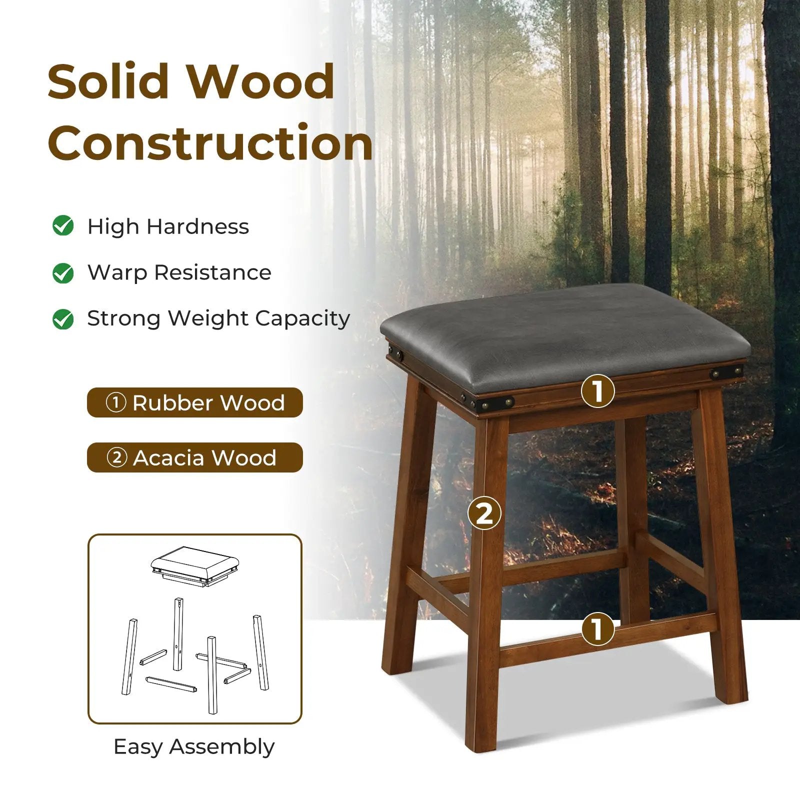 Set of 2 24/30 Inch Dining Bar Stool with Rubber Wood by DirectDeals