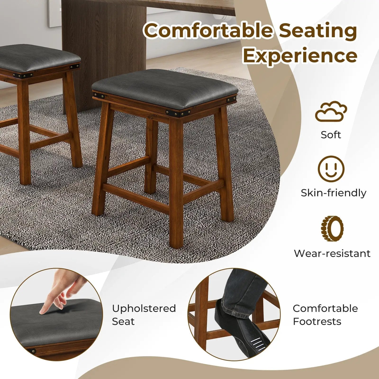 Set of 2 24/30 Inch Dining Bar Stool with Rubber Wood by DirectDeals