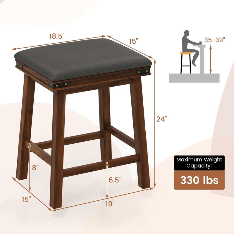 Set of 2 24/30 Inch Dining Bar Stool with Rubber Wood by DirectDeals