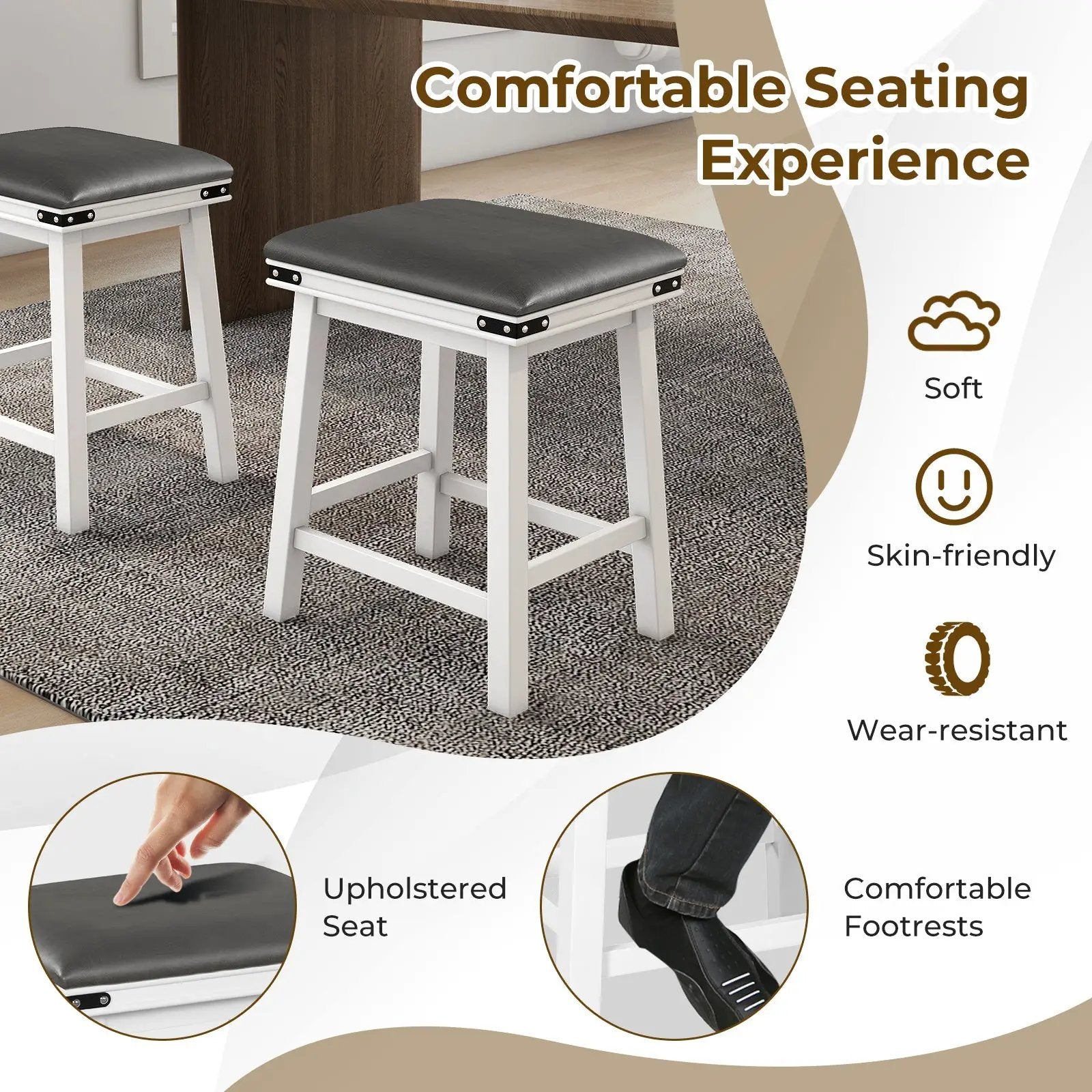 Set of 2 24/30 Inch Dining Bar Stool with Acacia Wood Frame by DirectDeals