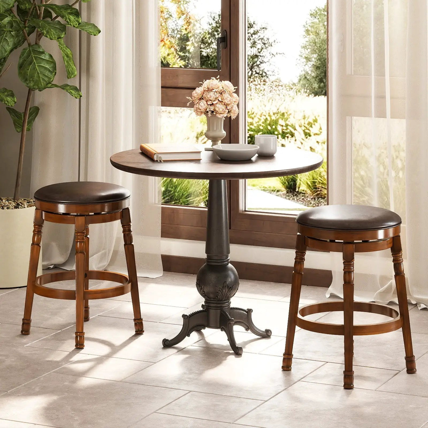 Set of 2 29-Inch Swivel Leather Padded Dining Bar Stools by DirectDeals