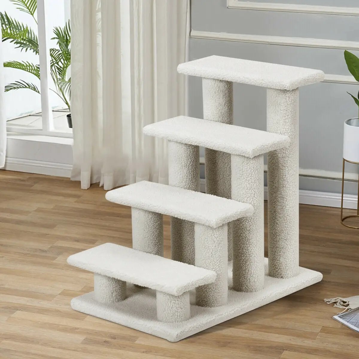24 Inch 4-Step Pet Stairs Carpeted Ladder Ramp Scratching Post Cat Tree Climber by DirectDeals