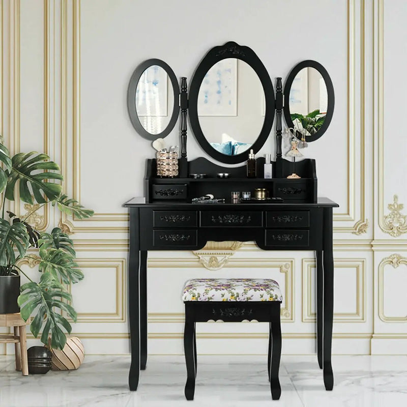 7 Drawer Tri-Folding Mirror Dressing Vanity Makeup Set by DirectDeals