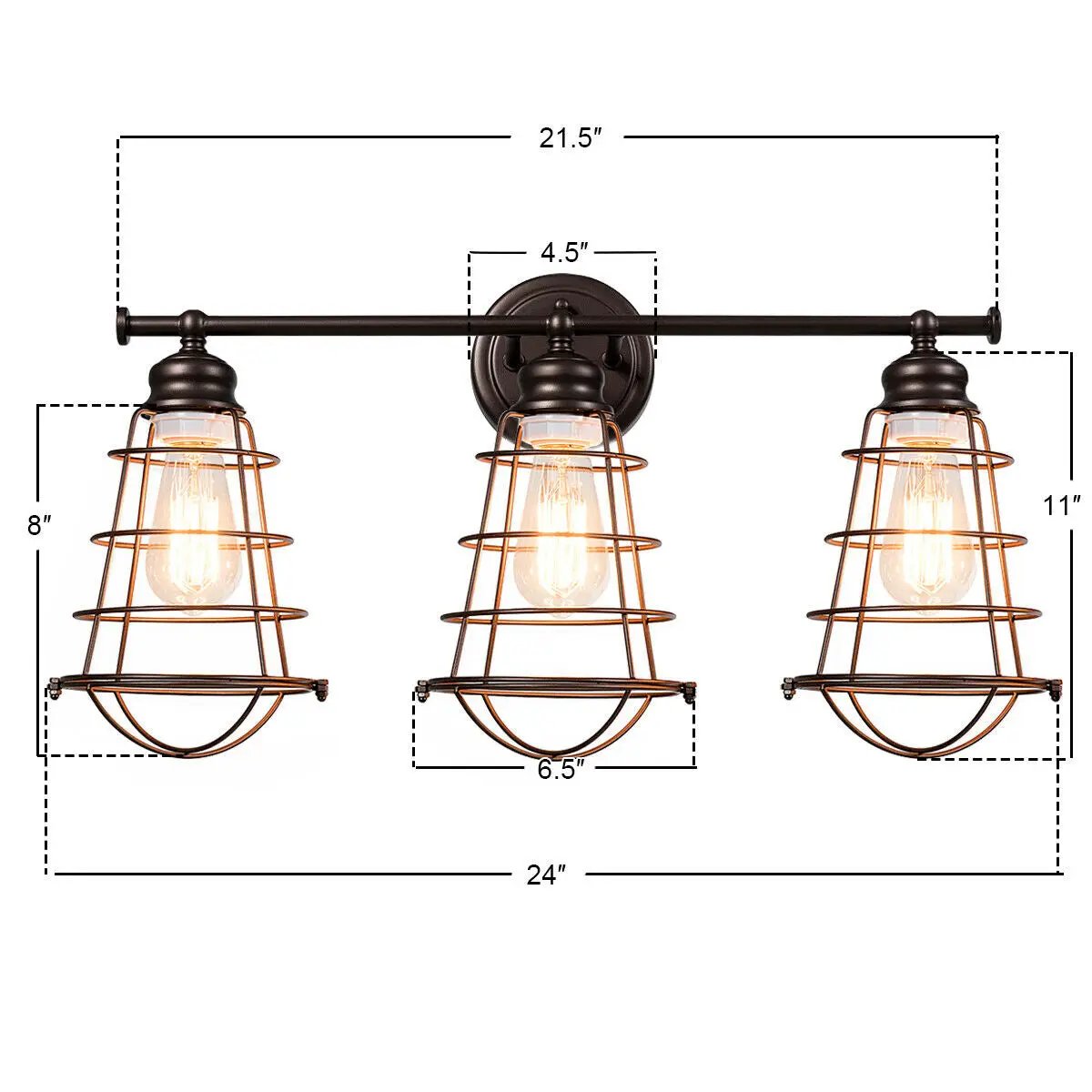 3-Light Vanity Lamp Bathroom Fixture with Metal Wire Cage by DirectDeals