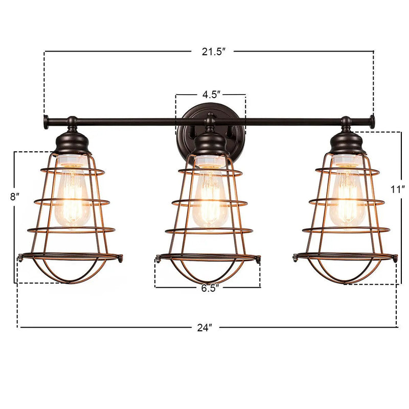 3-Light Vanity Lamp Bathroom Fixture with Metal Wire Cage by DirectDeals
