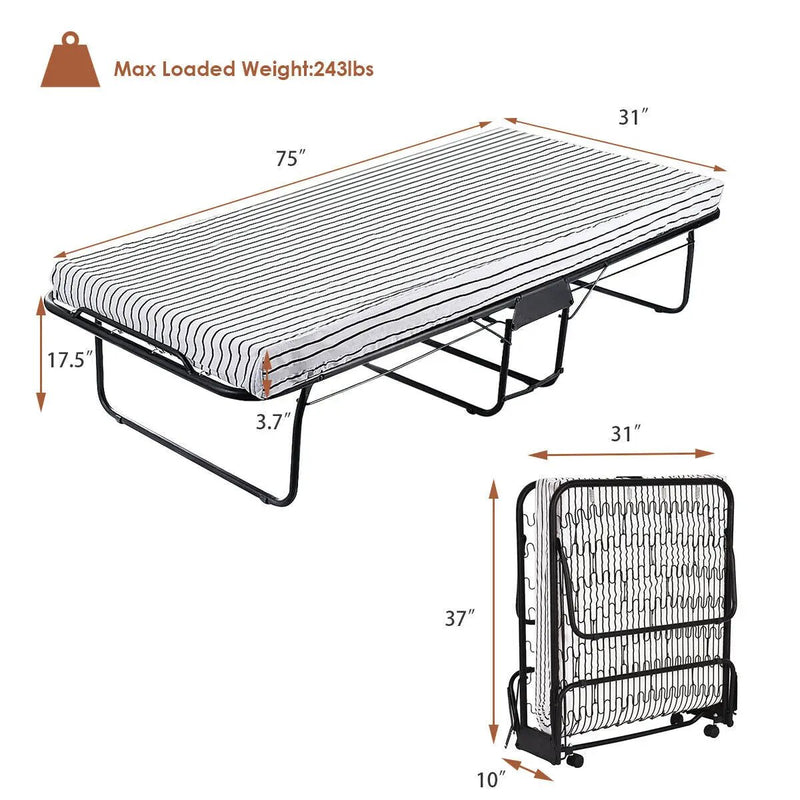 75 x 31 Inch Folding Guest Bed with Foam Mattress by DirectDeals