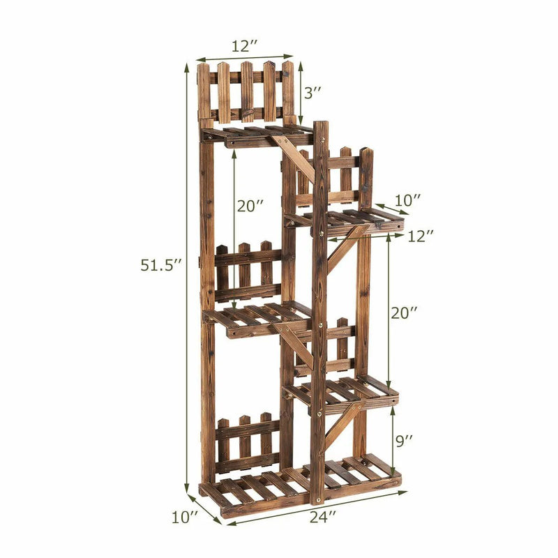 5-Tier Flower Rack Wood Plant Stand 6 Pots Display Shelf by DirectDeals