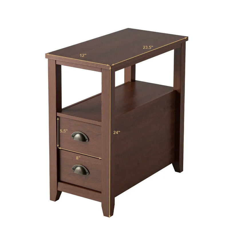 Set of 2 End Table Wooden with 2 Drawer & Shelf Bedside Table by DirectDeals