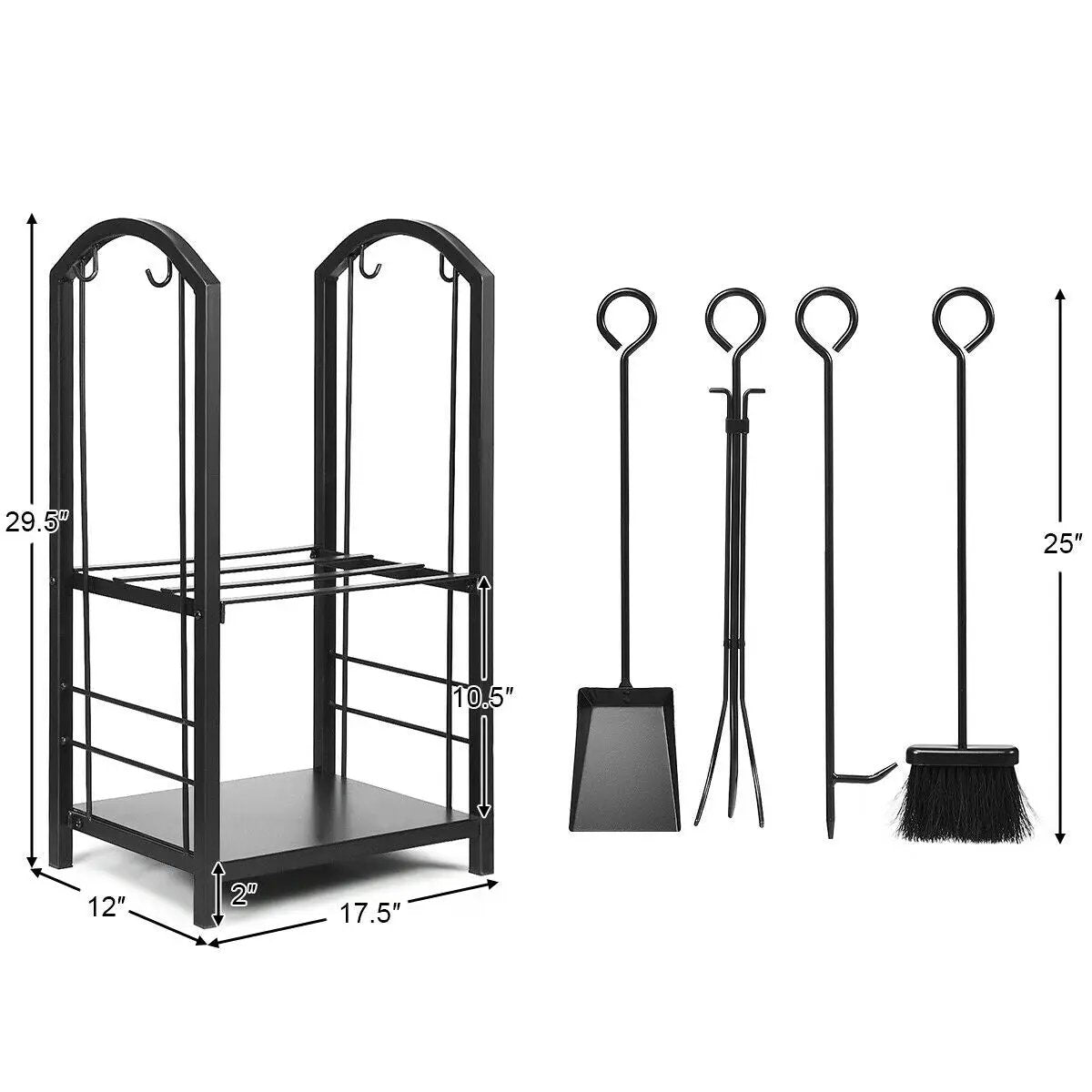 Fireplace Log Rack with 4 Tools Set Fireside Firewood Holder by DirectDeals