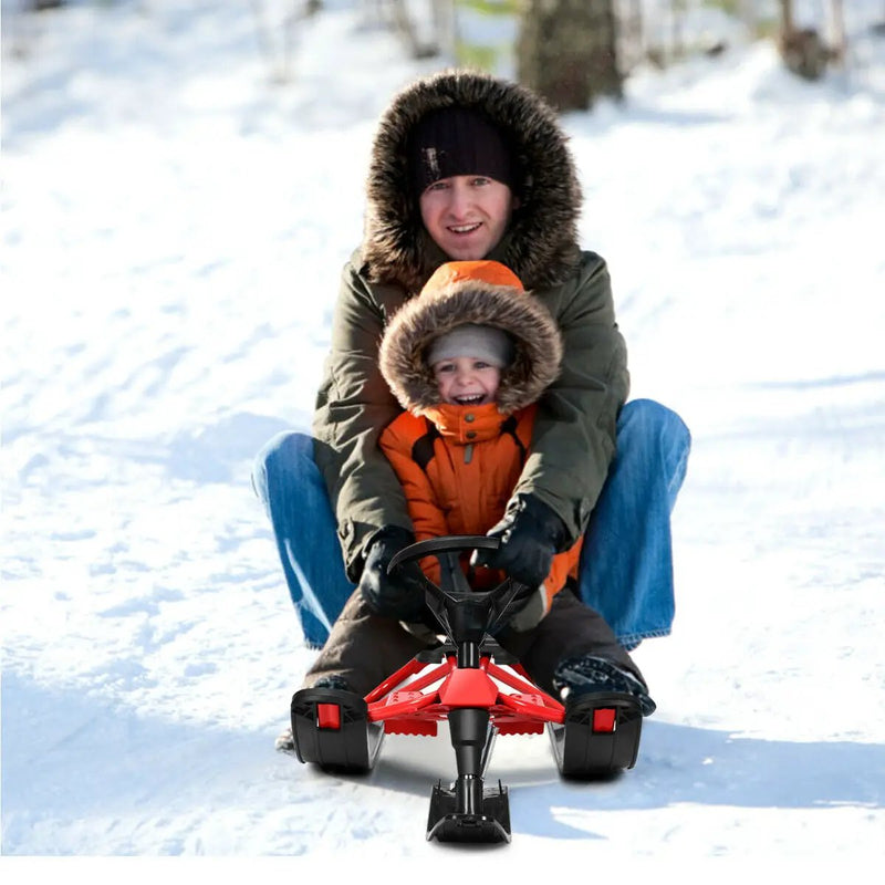 55.5 x 23.5 Inch Snow Sled with Steering Wheel and Double Brakes Pull Rope Slider by DirectDeals