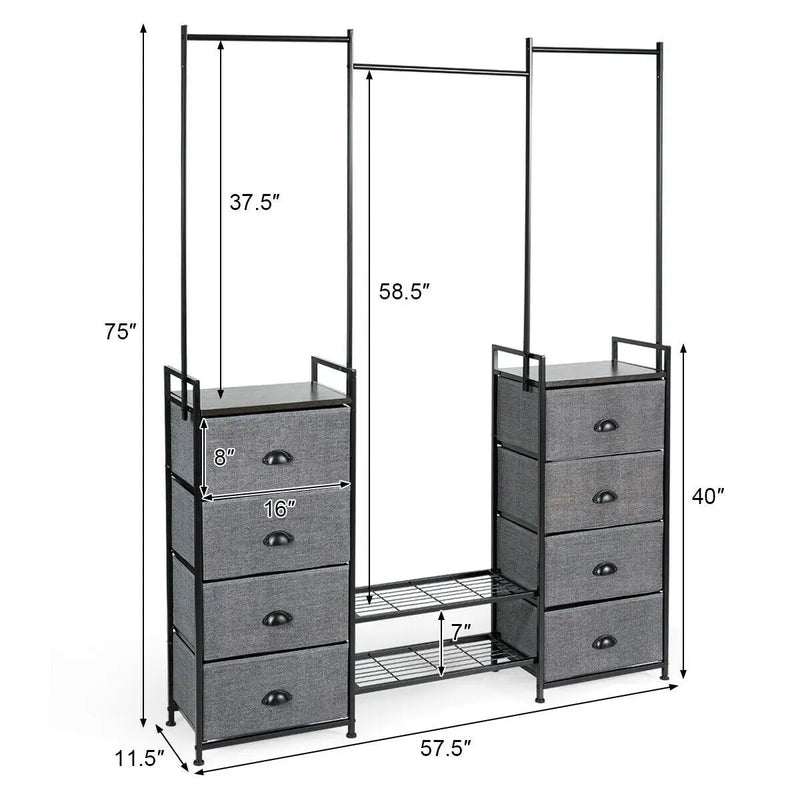 3-in-1 Portable Multifunctional Dresser with 8 Fabric Drawers and Metal Rack by DirectDeals