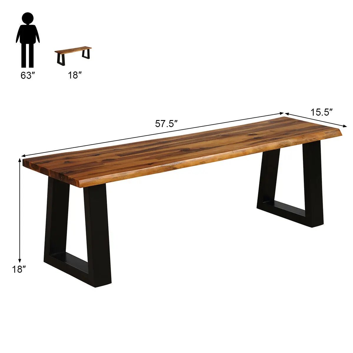 Solid Acacia Wood Patio Bench Dining Bench Seating Chair by DirectDeals