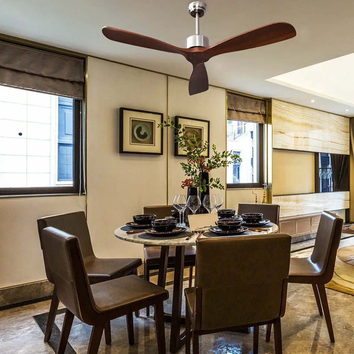 52 Inch Modern Ceiling Fan Indoor Outdoor Brushed Nickel Finish with Remote by DirectDeals