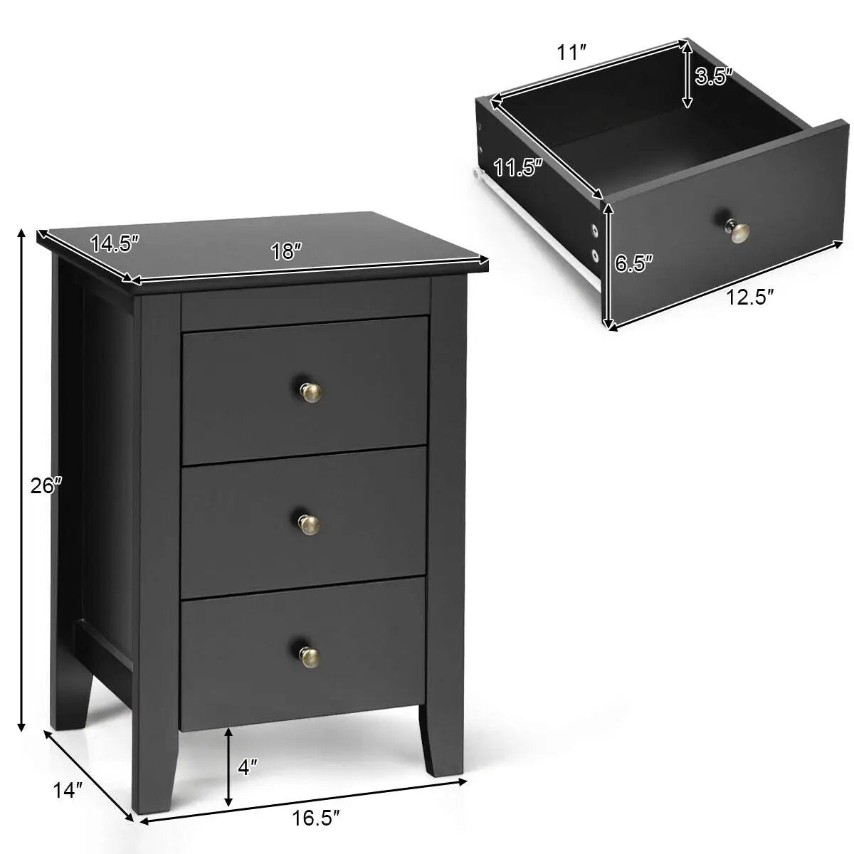 Nightstand End Beside Table Drawers Modern Storage Bedroom Furniture by DirectDeals