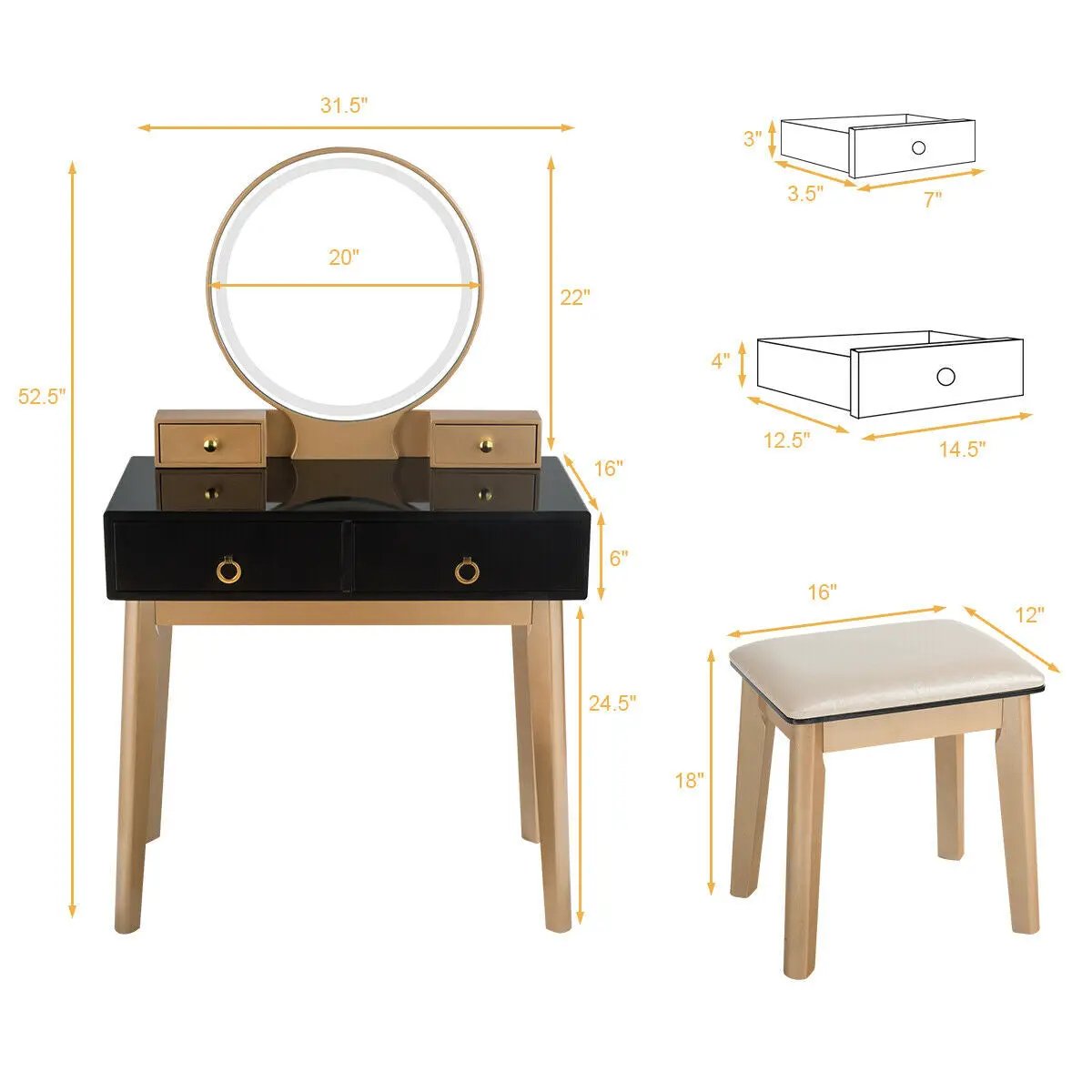 Makeup Vanity Table Set 3 Color Lighting Dressing Table by DirectDeals