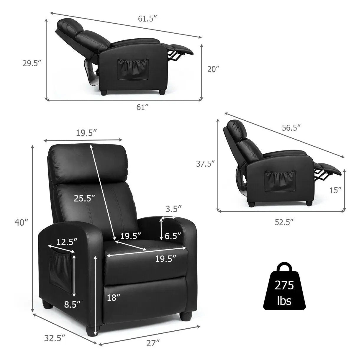 Recliner Sofa Wingback Chair with Massage Function by DirectDeals