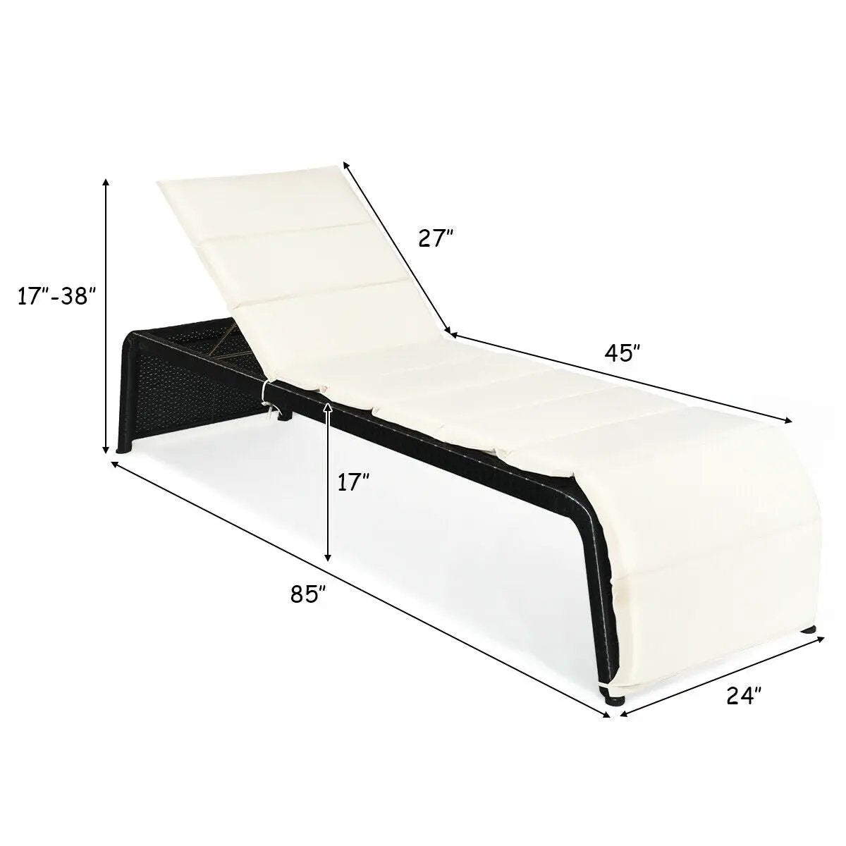 Patio Rattan Lounge Chair Back Adjustable Chaise Recliner with Cushioned by DirectDeals