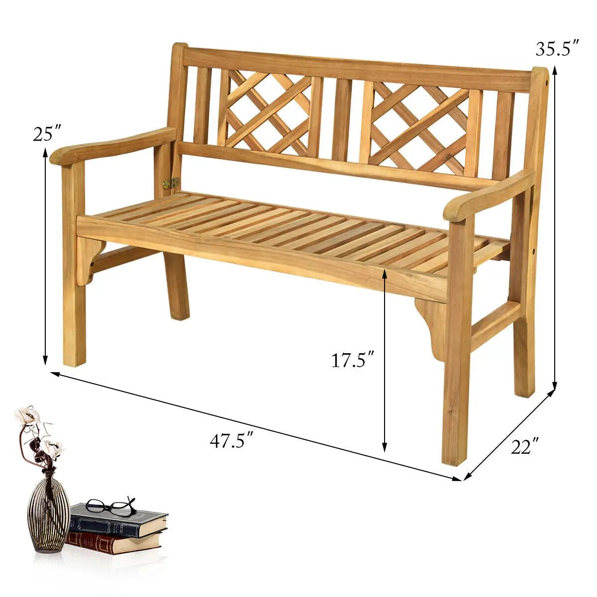 Patio Foldable Bench with Curved Backrest and Armrest by DirectDeals